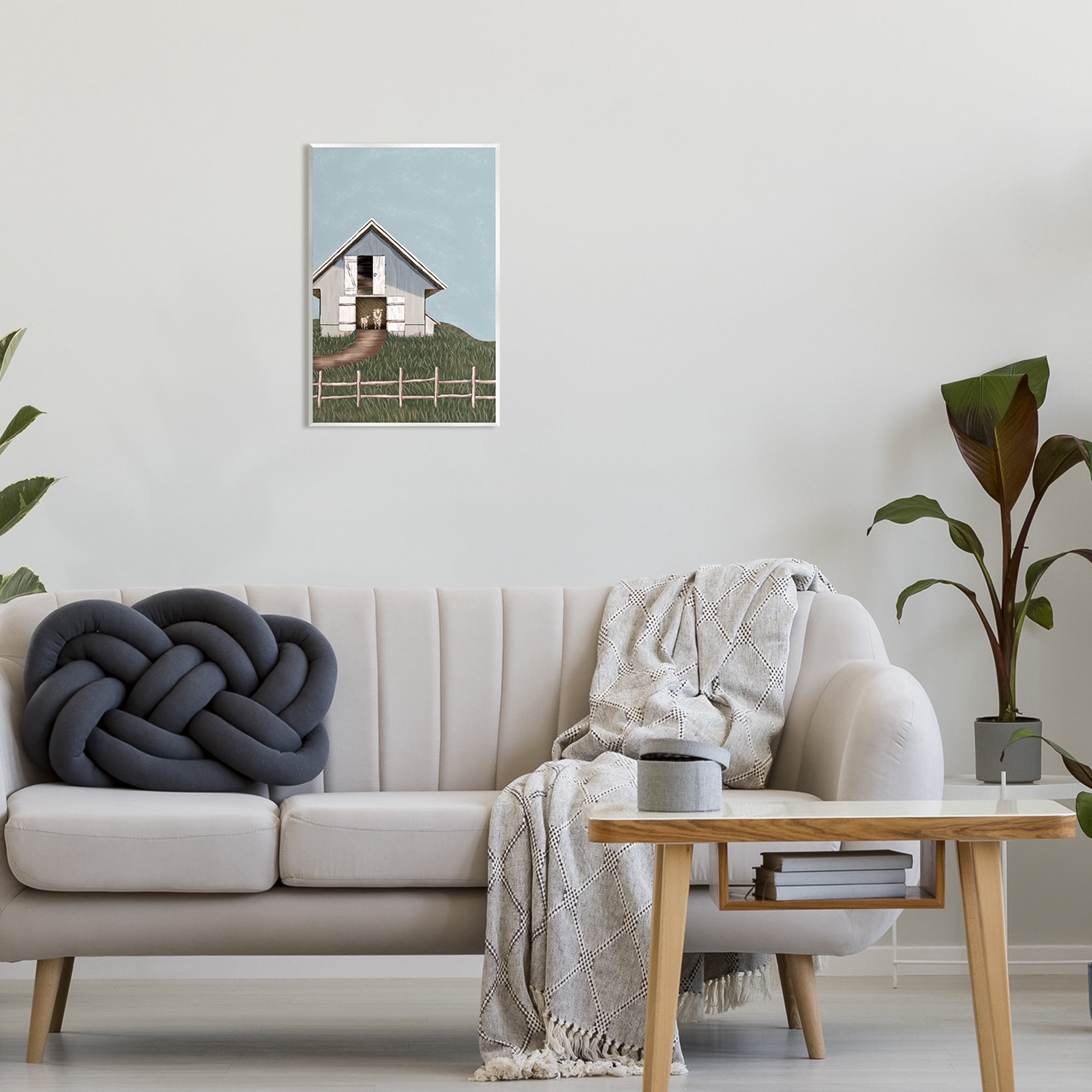 Stupell Industries Sheep In Barn Rural Farm Landscape Painting Unframed Art Print Wall Art