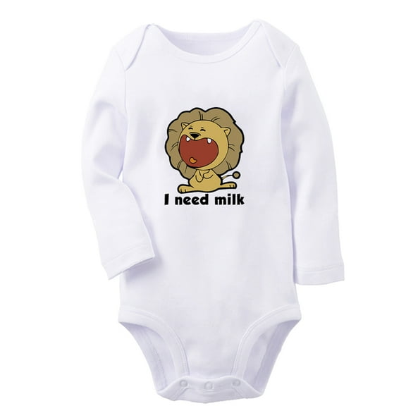 iDzn I Need Milk Funny Rompers, Newborn Baby Unisex Bodysuits, Infant Animal Lion Graphic Jumpsuits, Toddler Kids Long Sleeve Oufits (White, 0-6 Months)