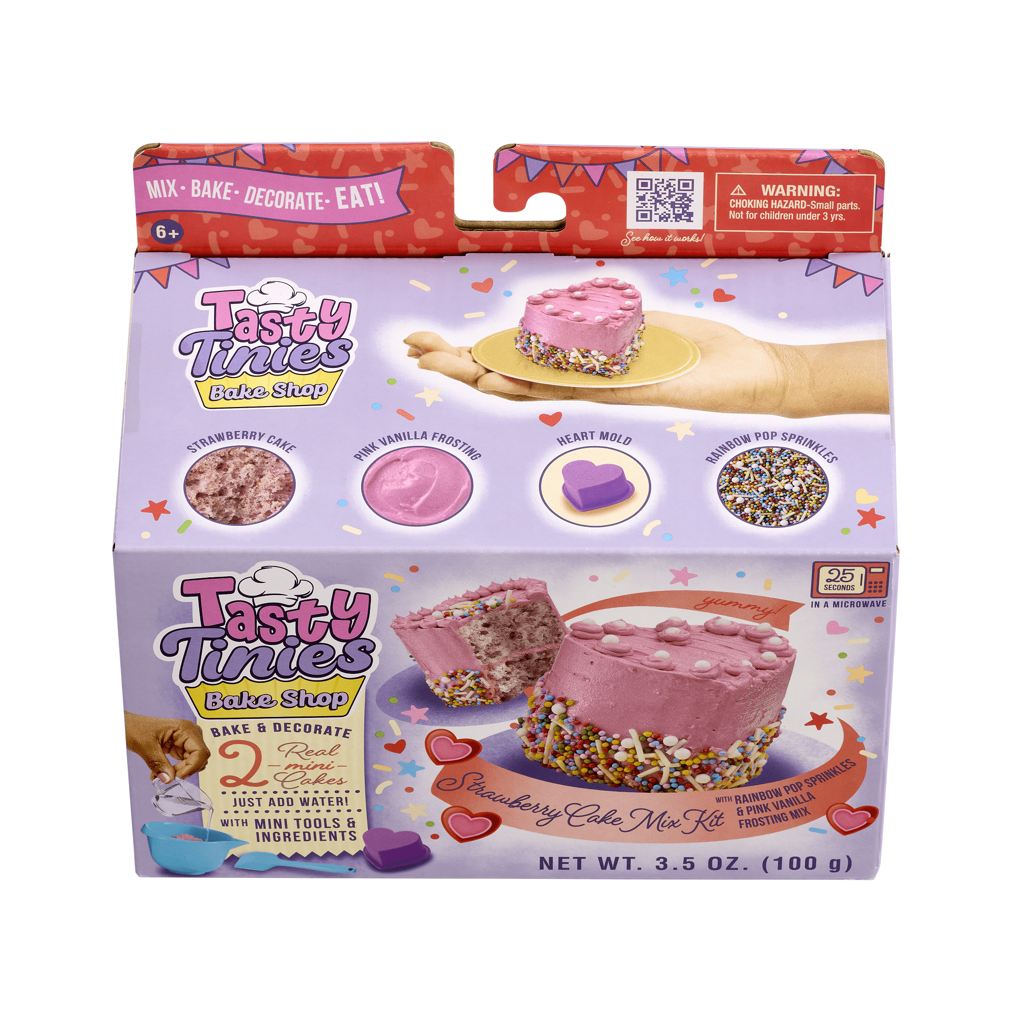 Tasty Tinies Bake Shop- Mini Baking Set w/ Strawberry Cake Mix, Pink Frosting, Rainbow Sprinkles