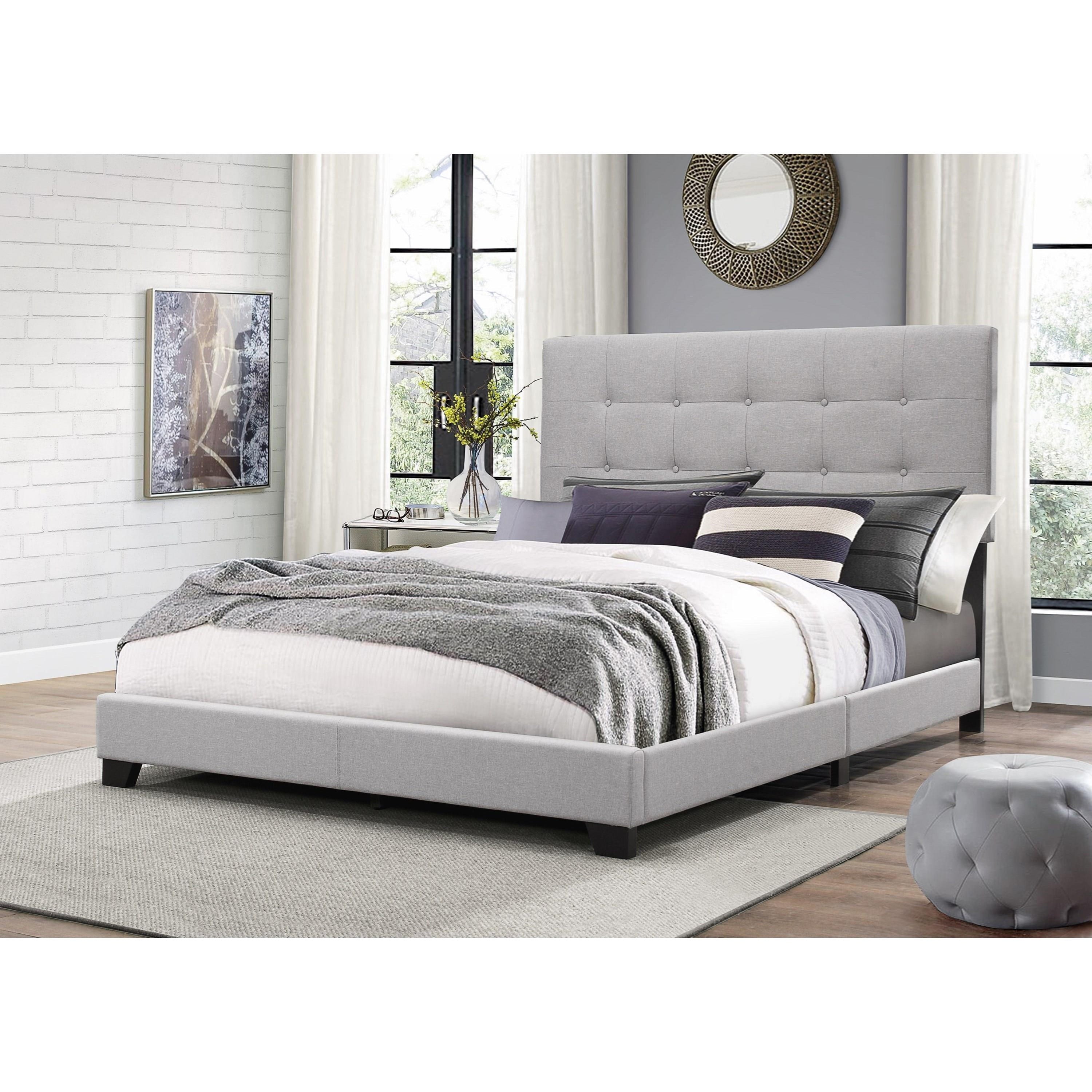 Transitional 1pc Fabric Upholstered, White Bedroom Furniture King Size Bed Frame