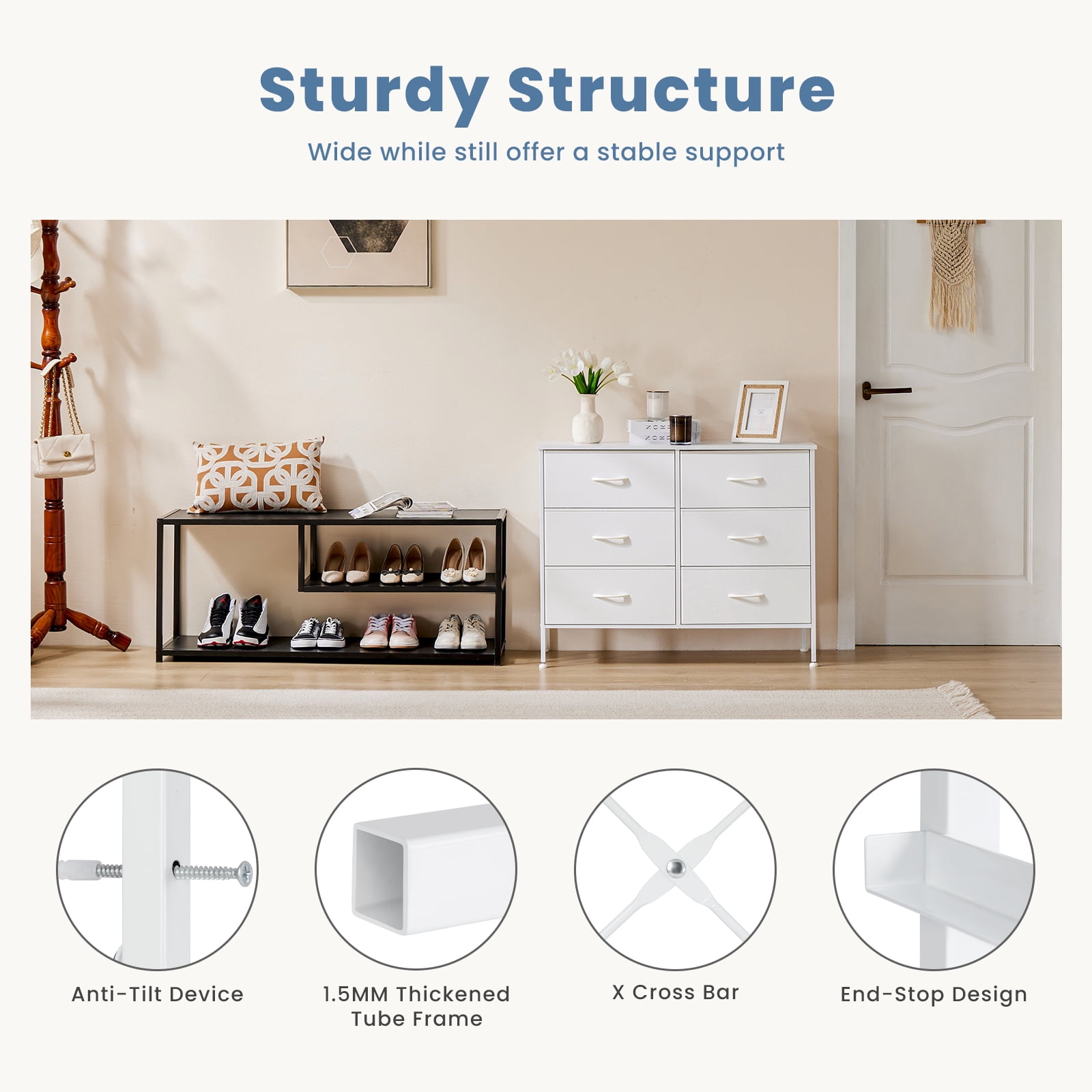 CONCETTA 6-Drawer Fabric Dresser Storage Chest for Bedroom, Closet, Storage Furniture for Adults, White