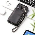 thumbnail image 5 of Decase For iPhone 15 Plus,Wallet Case PU Leather Shockproof Phone Shell Detachable Lanyard & Wrist Strap,Magnetic Buckle Back Cover Zipper Wallet Card Holder Pocket for Apple iPhone 15 + Plus,Black, 5 of 6