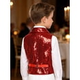 thumbnail image 3 of TiaoBug Boys Sequin Vest Sleeveless Sparkly Slim Fit V-neck Waistcoat Stage Performance Hip-Hop Jazz Dance Top Red 6, 3 of 6