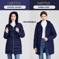thumbnail image 5 of Women's Reversible Puffer Coat - Hooded Parka Coat Winter Warm Long Coat Quilted Puffer Coat with Pockets (Navy, XXL), 5 of 8