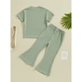 thumbnail image 5 of FEORJGP Toddler Girls Summer Ribbed Outfits 1-5Y Infant Baby Short Sleeve T-shirt Crewneck Shirt Tops Solid Color Flared Pants Sets Loose Casual Slim Clothes Set, 5 of 9