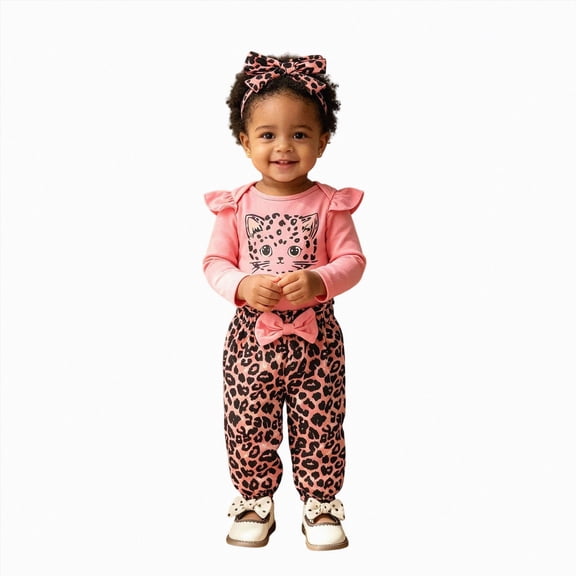TOWED22 Baby Girl Fall Clothes Set Print Long Sleeve Romper Pants Set Cute Infant Newborn Outfit,0-3 M