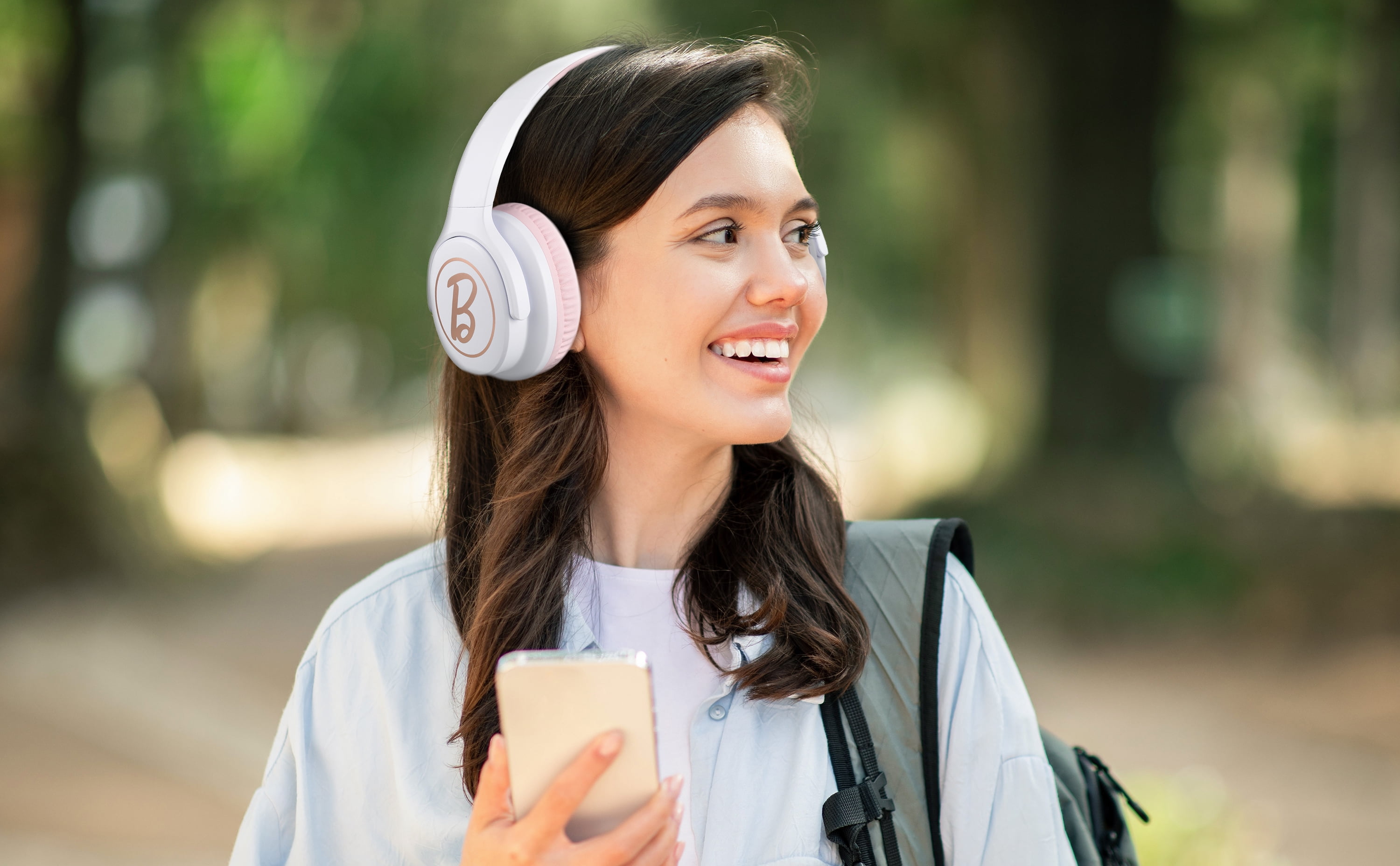 eKids Barbie Wireless Headphones with Microphone, Bluetooth Headphones Include Aux Cord