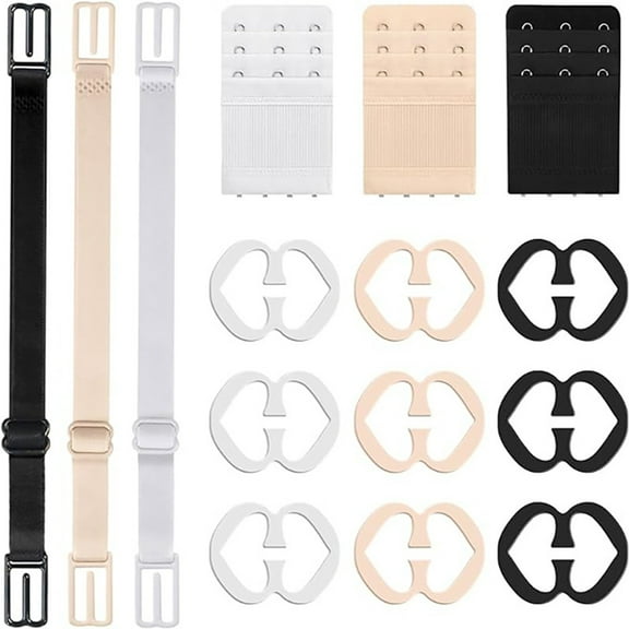 15Pieces Bra Strap Clips for Back Adjustable Antislip Bra Strap Holders 3 Hook Elastic Bra
