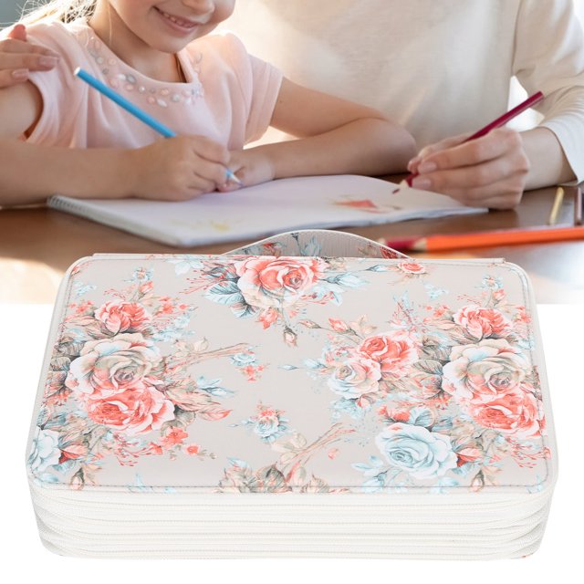 Estuche para lápices de colores con 200 Ranuras Con Cierre de Cremallera, Portalápices de Gran Capacidad, Organizador de Bolígrafos con Estampado de Rosas, Estuche de
