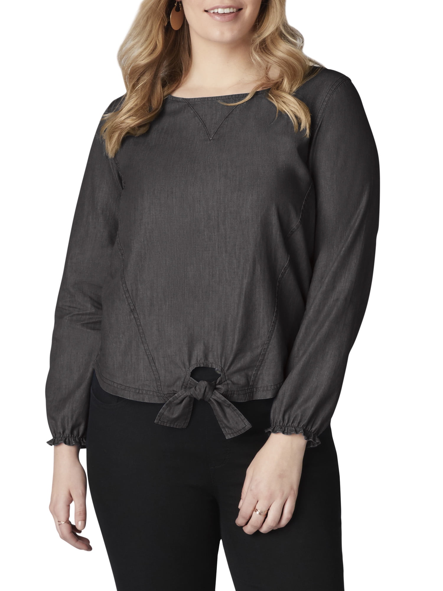 plus size denim tie front shirt