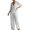 wei163-White, variant on IWRICH Linen Sets for Women 2 Piece V-Neck 3/4 Sleeve Button down Top Wide Leg Pants Casual Summer Outfits Travel Yellow XL