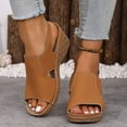 thumbnail image 3 of Platform Wedges Heels for Women Comfy Orthopedic Sandals Open Toe Splice Leather Back Strap Walking Shoes Brown Size 6.5, 3 of 7