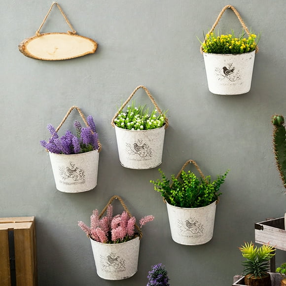 Flmtop Metal Flower Wall Basket Vintage Home Decoration Portable Idyllic Wrought Iron Hanging Flower Pot for Bakery