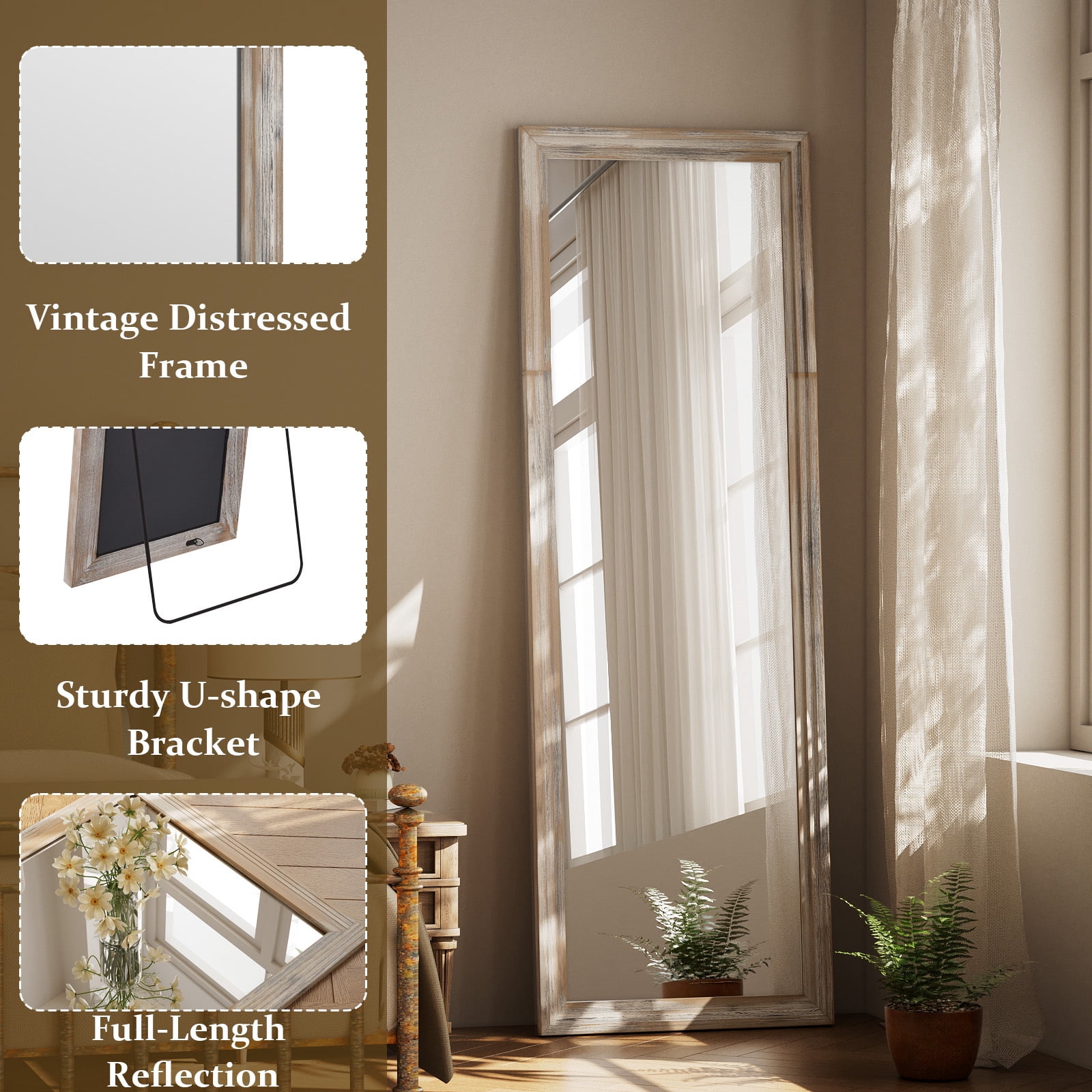 Free Shipping! BEAUTYPEAK 21x64 Full Length Mirror Paulownia Wood