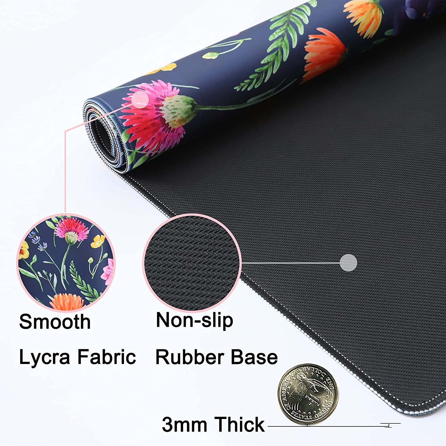 Desk Mat,Large Mouse Pad 35''''×15.6''''×0.12'''' XXL Extended Gaming Mouse Pad Mat with Non-Slip Base Stitched Eges Mousepad for Computer,Office,Keyboard and Laptop - Floral Background 1