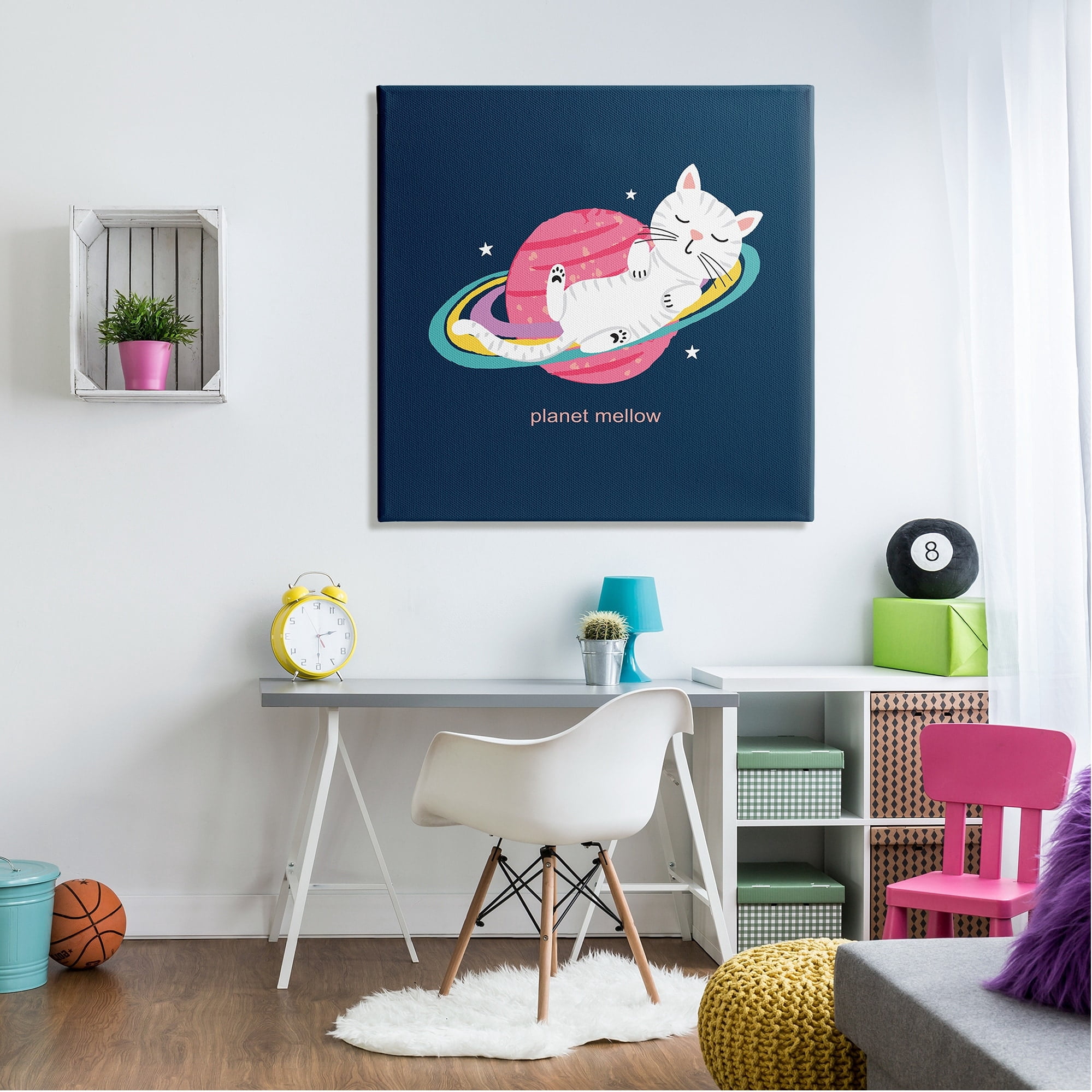 Stupell Industries Planet Mellow Tired White Cat Sleeping Saturn Rings Canvas Wall Art, 36 x 36, Design by Lisa Perry Whitebutton