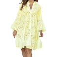 thumbnail image 4 of Vestidos lisos con ojales recortados para mujer Otoño Verano encaje manga larga cuello en V rayón gráfico vestidos largos mujeres 2023, 4 of 5