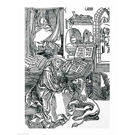 - St Jerome in his study pulling a thorn from a lions paw Poster Print by Albrecht Durer