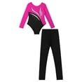 thumbnail image 3 of iEFiEL Kids Girls Figure Skating Dance Performance Outfit Long Sleeve Shiny Rhinestones Leotard with Leggings Gym Suit Hot Pink&Black 8, 3 of 5