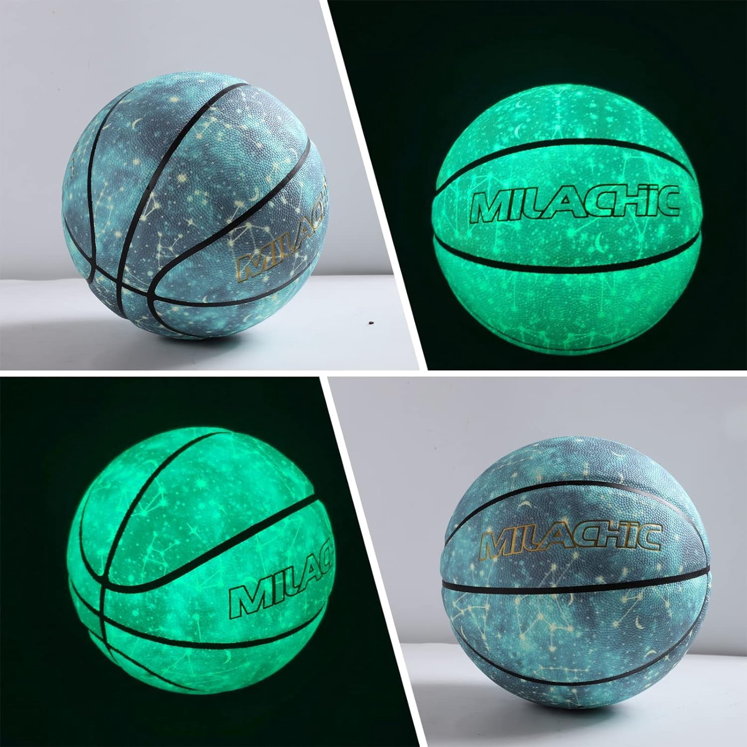 VEZLOP Basketball, Glow in the Dark Basketball, Glowing Composite Leather Luminous Basketball Gift for Youth, Men, Women, Indoor-Outdoor Night Basketball Size 7(29.5") / 6(28.5") / 5 (27.5") with Pump