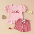 thumbnail image 2 of Gubotare Girls Outfits Sets Toddler Baby Girl Clothes Summer Bow Print Short Sleeve T-Shirt Tops Pockets Shorts Set Waffle Knit Outfit (Pink,Size 3-4 Years), 2 of 9