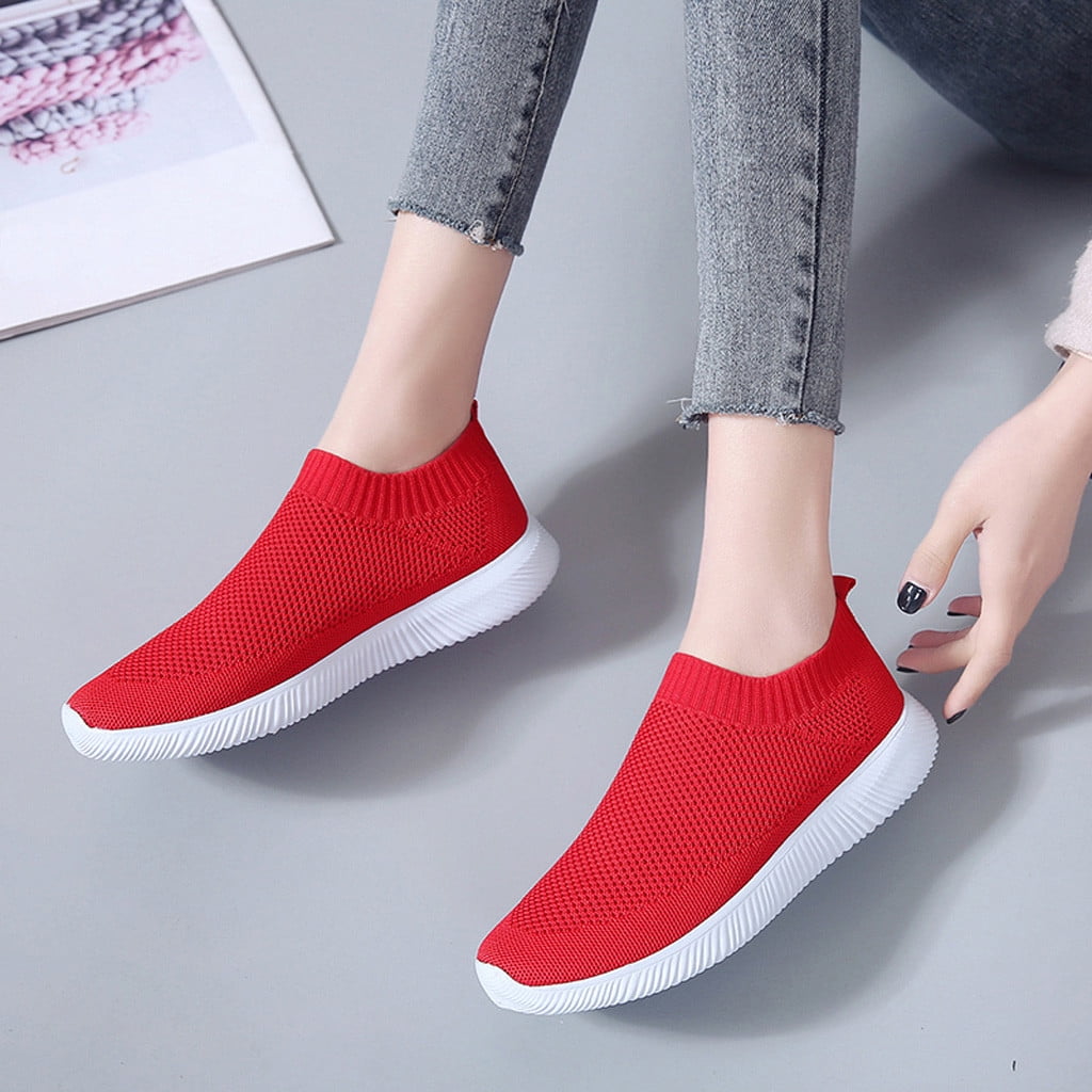 NOKIO Women's Knit Mesh Breathable Slip On Platform Sneakers, Outdoor Non-Slip Comfort Orthopedic Fashion Walking Shoes Mesh Solid Color Sports Shoes Runing Breathable Shoes Sneakers