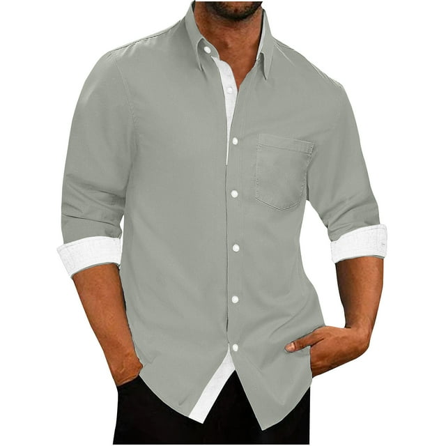 T Shirts For Man Casual Fashion Patchwork Turn-down Collar Button Long Sleeve Shirt Blouse