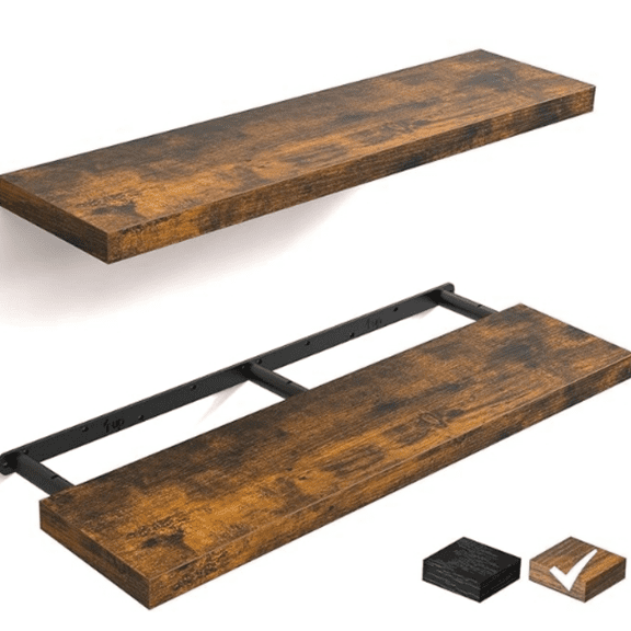 Floating Shelves for Wall, 36" Wall Mounted Rustic Wood Shelves for Bathroom, Bedroom, Living Room, Kitchen, Office, Hanging Shelf for Books/Storage/Decor(Rustic Brown,Set of 2)