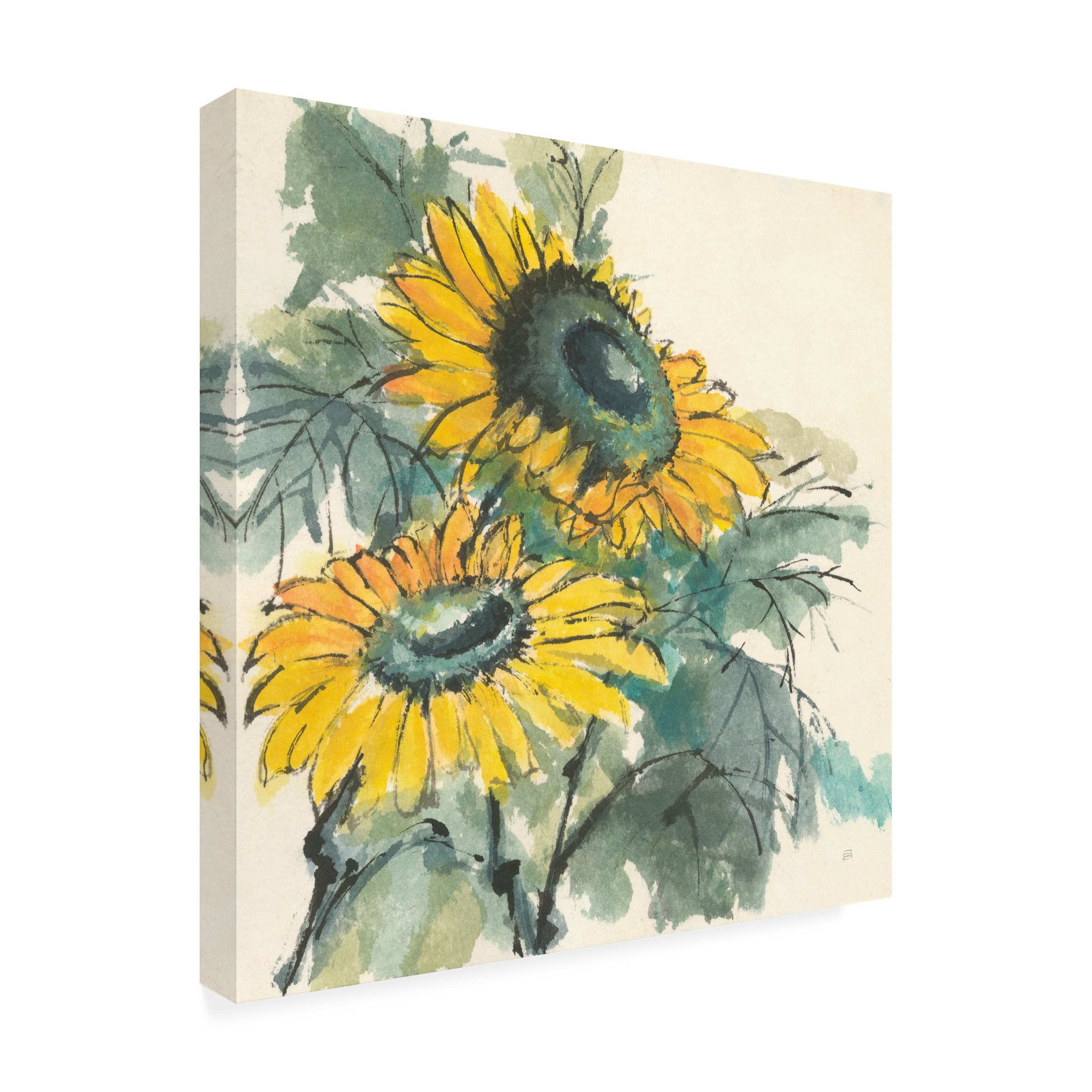 Chris Paschke 'Sunflower Watercolor I' Outdoor Canvas 35x22