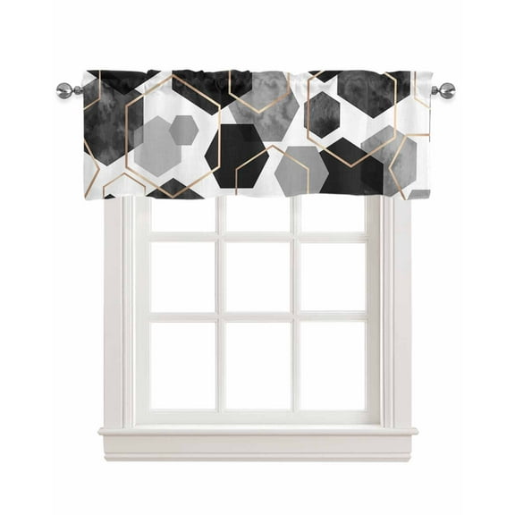 Black Grey Geometric Linen Curtain Valance for Bedroom/Bathroom/Kitchen/Office/Living/Dining Room Window,Yellow Modern Abstract Art Aesthetics Rod Pocket Topper Decorative Cafe Drapes Panel 54"x18"