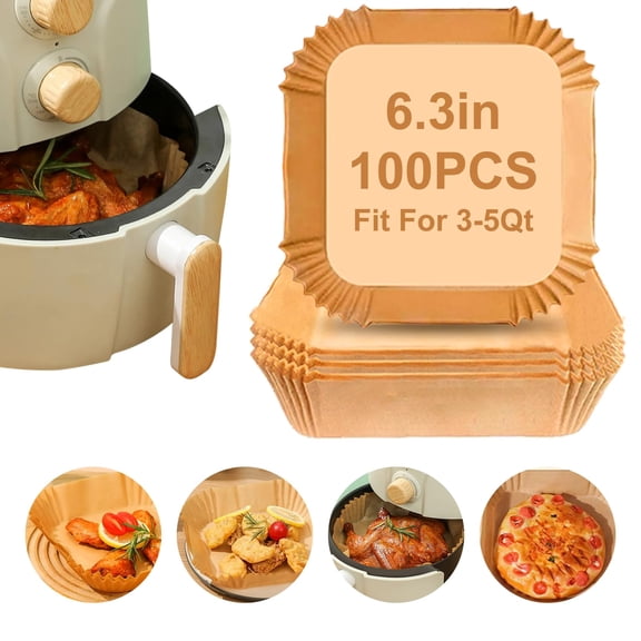 Air Fryer Paper Liners,100Pcs Airfryer Disposable Liners Paper,Non Stick Parchment Paper Liners for Air Fryer Basket,Food Grade Air Fryer Accessories for Microwave Oven Steamer 6.3“ Square