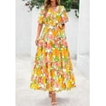 thumbnail image 4 of PRETTYGARDEN Women's Summer Maxi Dress Resort Wear Boho Floral V Neck Puff Short Sleeve Ruffle Flowy Beach Long Dresses, 4 of 7