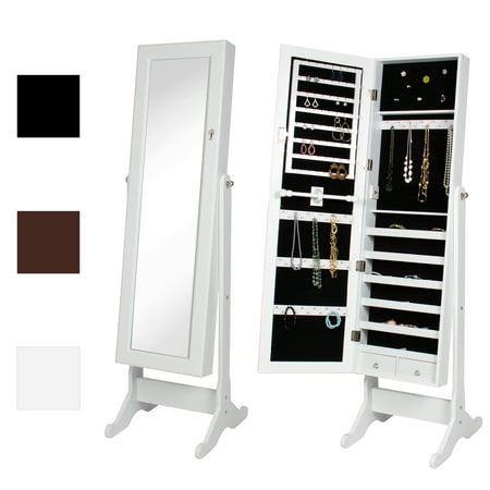 Mirrored Jewelry Cabinet Armoire W/ Stand Mirror Rings, Necklaces,