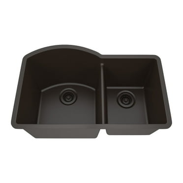 32" x 20" Quartz Kitchen Sink, 70/30 Double Bowl Sink, Drop-in Sink, Undermount Sink, Granite Kitchen Sink, Galaxy Mocha Kitchen Sink by Lexicon Platinum LP-7030-M-SO