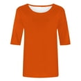thumbnail image 4 of Herrnalise Womens Fashion Spring Summer Half Sleeve Tops 2024 Short Sleeve Sweaters Solid Color Crew Neck Lightweight Thin Knit Clothes Blouse Shirts Orange-M, 4 of 5