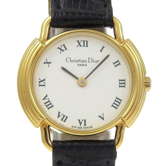 Pre-Owned Christian Dior watch, model 58.121.2, gold-plated leather strap, gold quartz, analog,...