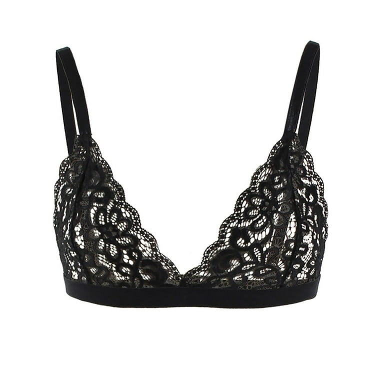 Lolmot Sexy Lingerie for Women Floral Lace Scalloped Trim Bras Lace Mesh  See-Through Lingerie 