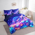 thumbnail image 2 of jejeloiu Magical Animal Turtle 7-Piece Twin Bedding For Girls,Colorful Floral Bedding Comforter Set,Blue Purple,Navy Blue Reversible, 2 of 7