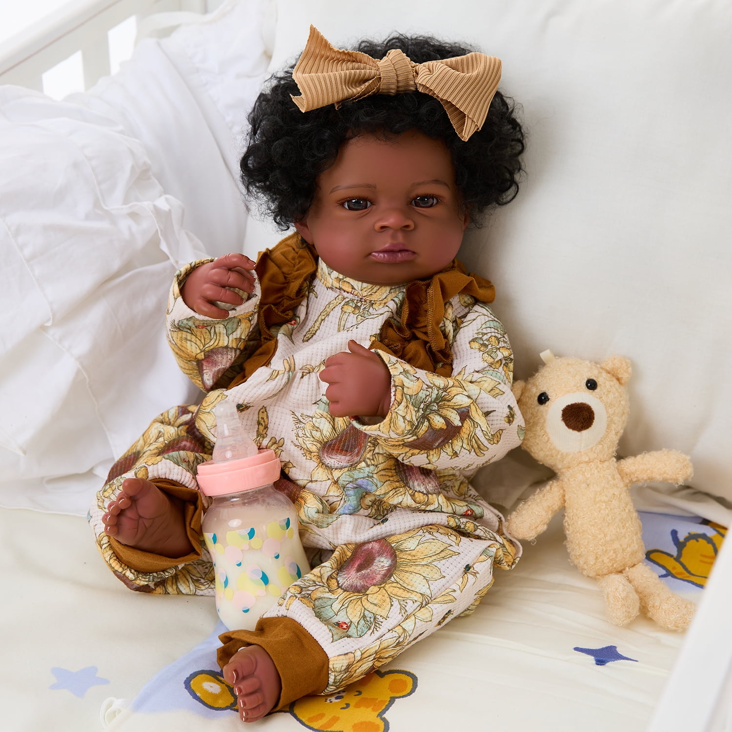 Miaio 18 inch Lifelike Reborn Baby Doll Black Girl with Clothes for Kids Gift Age 3+