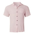 thumbnail image 3 of ZZHZGZ 4Th of July Men Purple Dress Shirt Male Linen Loose Undershirt Solid Color Short Sleeved Lapel Pocket Shirt Fourth of July White Button down Shirt Men M, 3 of 4