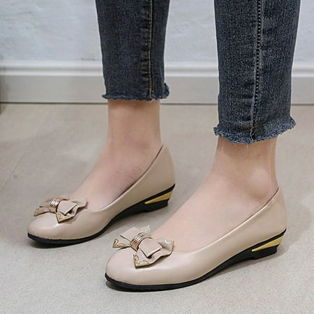 

Ykohkofe Fashion Summer Women Casual Shoes Bow Metal Low Heel Shallow Mouth