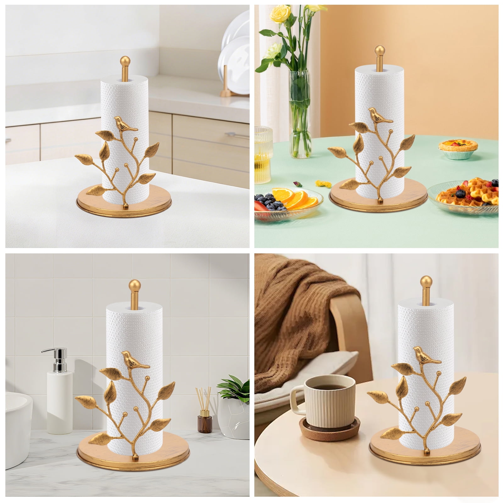 Tzdxfgl Free-Standing Metal Countertop Paper Towel Holder with Non-Slip Base, 11 Inch, Gold Bird