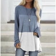 thumbnail image 2 of Camiseta Mujer Manga Larga Cuello Redondo Contraste De Algodón Top De Algodón, Azul Jean, S seitruly AP000711-01, 2 of 7