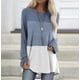 thumbnail image 2 of Camiseta de mujer de manga larga, cuello redondo, color en contraste, camiseta de algodón, azul vaquero, 3XL Vogacara  AP000711-21, 2 of 7