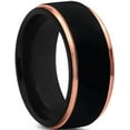 thumbnail image 2 of P. Manoukian Tungsten Wedding Band Ring 10mm for Men Women Black & 18K Rose Gold Plated Stepped Edge Brushed Lifetime Guarantee Size 4, 2 of 5