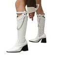 stacked heel knee high boots