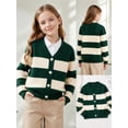 thumbnail image 2 of HILEELANG Girls Striped Cardigan Sweater, V-Neck Button Front Knit Cardigan for School and Casual Wear, Forest Green/Cream, Sizes 10Y, 2 of 14