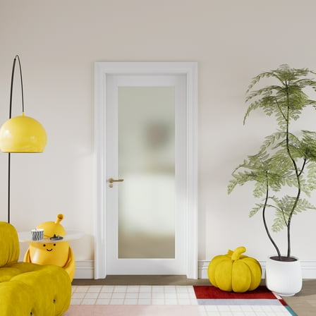 24" x 80" 1 Panel Glass White Solid Wood French Door Slab for Pantry, Closet, Laundry, Bathroom