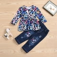 thumbnail image 3 of Toddler Baby Girl Outfits Long Sleeve Leopard T-Shirt Tops Ruffle Ripped Denim Pants Fall Clothes, 3 of 6