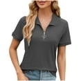 thumbnail image 1 of Timegard Hauts d'Été pour Femmes Col à Revers en V Fermeture Éclair Manches Courtes Tunique Confortable Haut Blouse Chic Décontractée, 1 of 5
